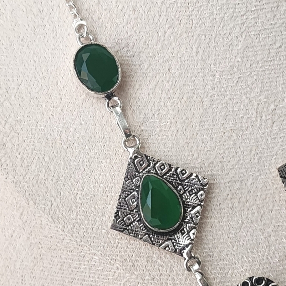 Boho 925 Silver Plated Necklace Earrings Set Seraphinite Pendant Emerald Green - Picture 6 of 8